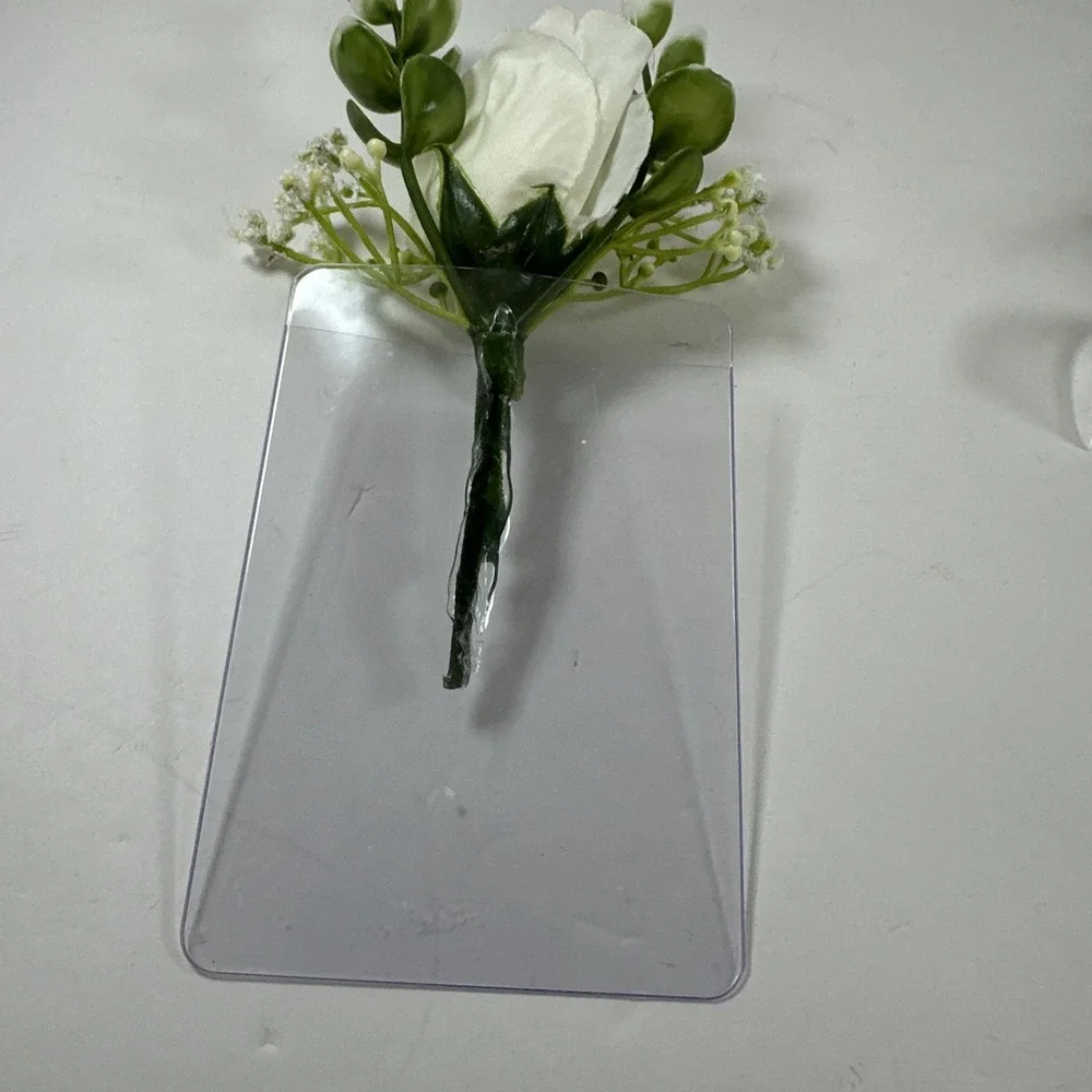 Corsage and Boutonniere Set Cream Ivory Roses Baby's Breath Greenery‎ Handmade